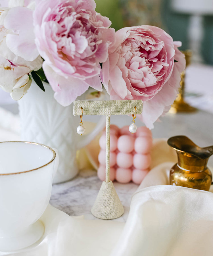 Pearl Leverback Hoop Earrings
