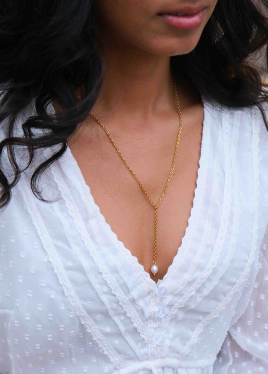 Cable Chain Pearl Drop Necklace